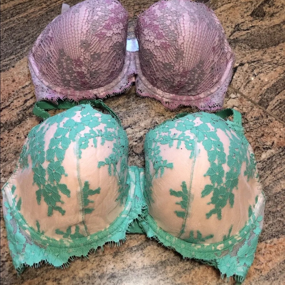 Victoria's Secret Pink and Green Lace Bras